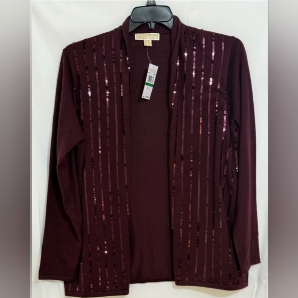 Michael Michael Kors Burgundy Sequin Cardigan Long Sleeve Size S Luxury